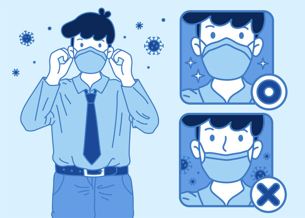 The proper way of wearing face mask, fight for coronavirus illustration