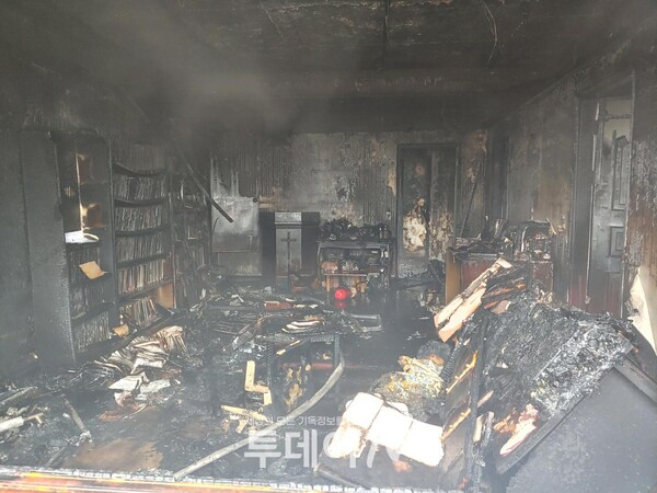 28일 학암포교회에 화재가 발생했다. @출처=학암포교회