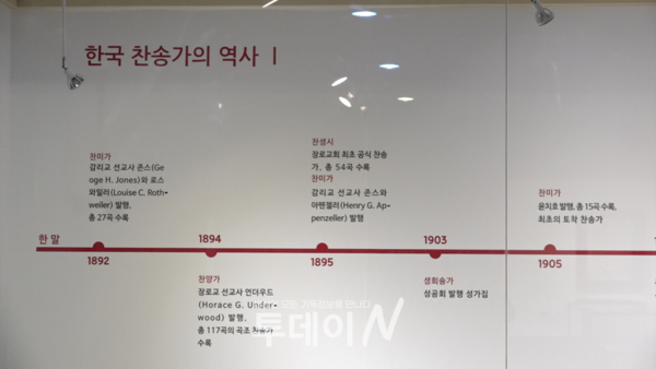 시대별로 정리된 한국 찬송가의 역사를 한 눈에 살펴볼 수 있다.