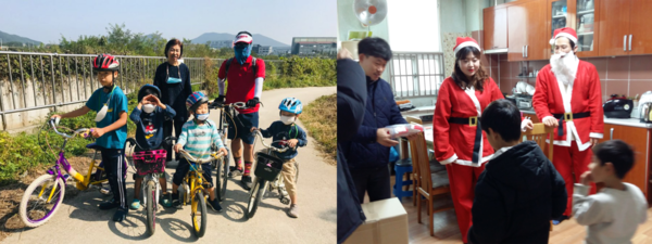 아이들과 함께한 자전거 여행(좌) 성탄절 행사 모습 @출처=성림교회