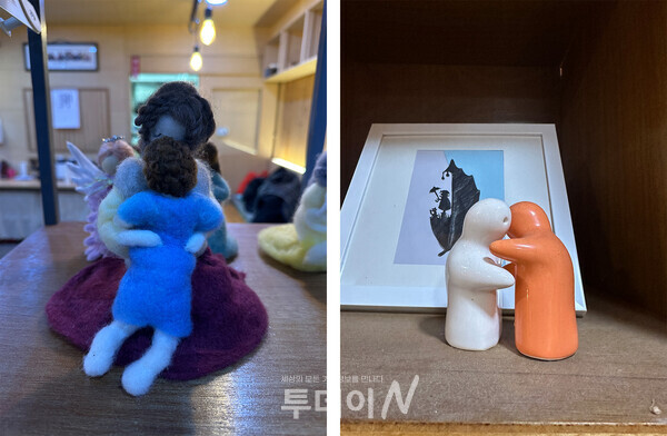 일본 후쿠오카 아가페 기독교회 입구에는 다양한 인형들과 모형들이 서로를 안고 있는 모습을 볼 수 있다. 모두 김숙경 선교사가 기도로 만든 작품이다. 인형들과 모형들처럼 이 교회 사역의 모토는 'Hug'이다. (자료제공-금당남부교회)
