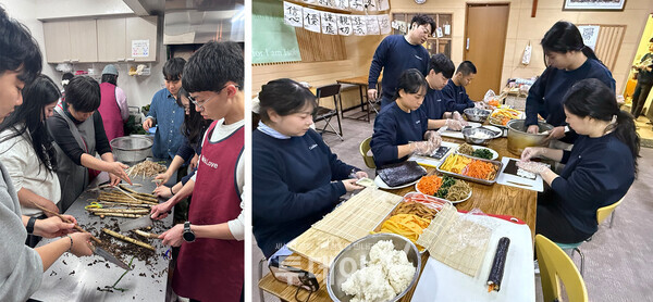 금당남부교회 비전트립팀이 직접 김밥과 미역국 등 음식을 만들어 섬겼다. (자료제공-금당남부교회)